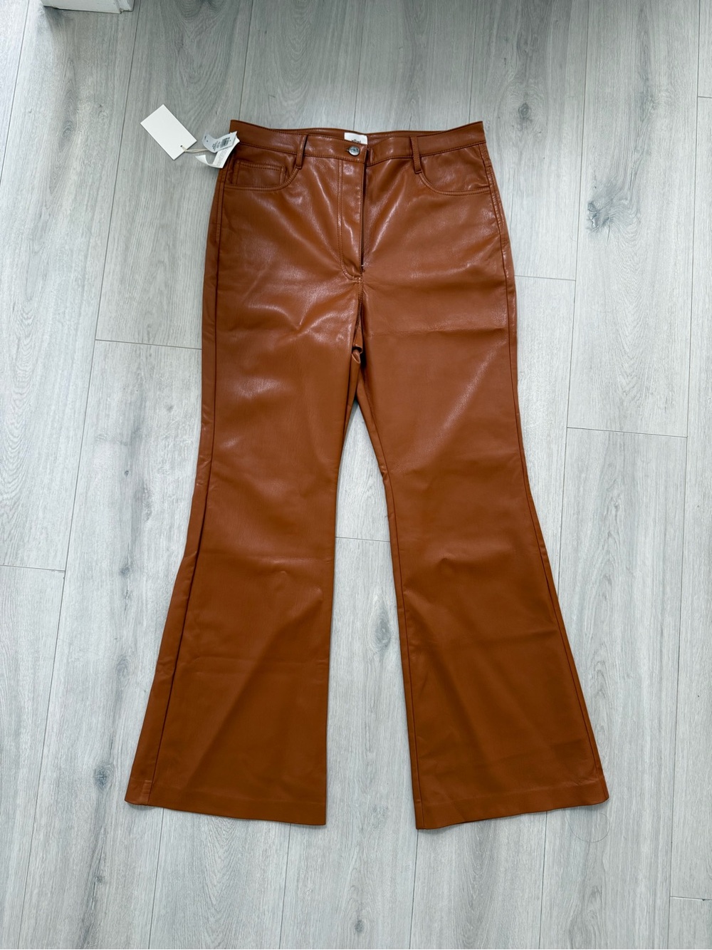 Wilfred Faux Leather Flare Pants - Chestnut Brown